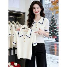 批发2026夏季新款翻领时尚短袖洋气毛<b class='q'>针织衫</b>女气质修身显瘦高级感上衣