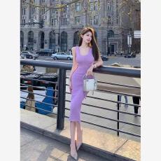 淡雅紫夏季新款法式高级感气质复古时尚轻奢开叉吊带裙紧身包臀裙