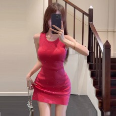 批发韩国轻奢钉钻冰丝针织背心连衣裙夏小个子心机<b class='q'>夜店</b>辣妹OL包臀短裙