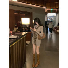 批发Barb Chill坑条针织V领连衣裙女春季新款辣妹长袖收腰裙子包臀裙