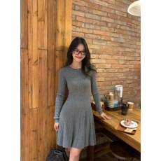 批发pusumede 法式气质麻花毛衣针织连衣裙女收腰显瘦a字圆领打底短裙