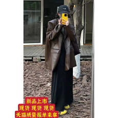 批发港风咖色皮衣西装外套秋冬高级感炸街男友风廓形PU皮oversize<b class='q'>西服</b>