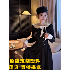 批发2025新款早秋氛围感穿搭法式温柔高级感时尚气质千金风黑色连衣裙