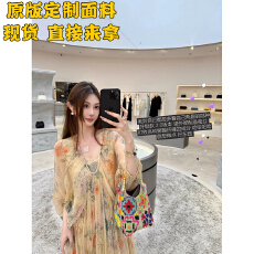 批发钱美西 100<b class='q'>桑蚕丝</b>6米双层用料 黄色碎花宽松真丝新中式<b class='q'>连衣裙</b>夏薄