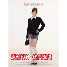 批发甜梨呆呆 慢调巴黎 冬季套装女<b class='q'>西装</b>外套+吊带背心+半身裙三件套