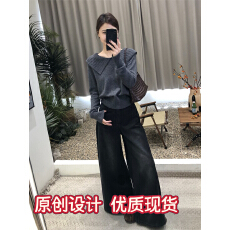 批发秋日穿搭一整套大码胖mm娃娃领针织上衣牛仔<b class='q'>裤</b>高级时尚绝美套<b class='q'>装</b>女