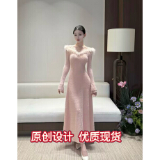 批发春日部奶雾绒纱法式温柔风毛毛领<b class='q'>连衣裙</b>01325