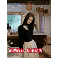 批发木子李的李法式名媛蕾丝拼接长袖高领针织衫上衣毛呢垂感半身裙冬