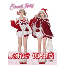 批发圣诞节红色氛围感一字肩毛衣毛绒披肩斗篷羊羔毛小熊<b class='q'>背带裤</b>三件套