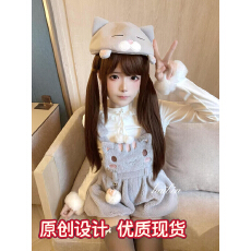 批发日系甜美可爱减龄两件套软萌毛茸蝴蝶结系带打底衣猫咪<b class='q'>背带裤</b>套装