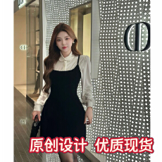 批发SZA雪夜繁星冬季<b class='q'>新款</b>高级感气质内搭上衣+吊带连衣裙套装