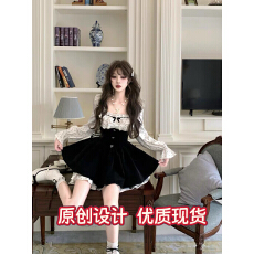 批发一个叁古堡千金 法式少女<b class='q'>连衣裙</b><b class='q'>波点</b>高级千金假两件