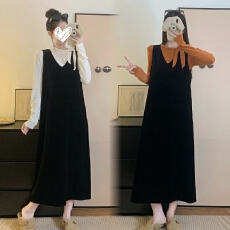 批发实拍大码2025秋冬新款气质复古套装磨毛绒打底衫丝绒<b class='q'>连衣裙</b>两件套