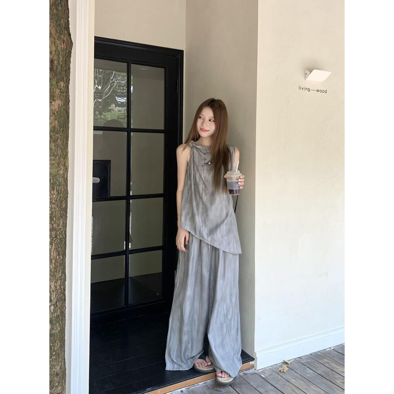 FA33052# 夏季新款复古宽松不规则无袖背心上衣阔腿休闲裤女时尚两件套 服裝批發女裝批發服飾貨源