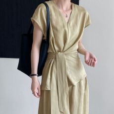 批发贵气感千<b class='q'>金</b>穿搭套装韩系新款绑带无袖衬衫阔腿裤两件套老钱风整套