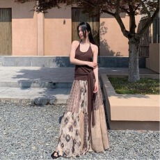 批发<b class='q'>复古</b>印花雪纺印花半身裙长裙2025夏季薄款A字裙