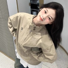批发立领夹克初春外套女2025新款宽松休闲美式复古潮牌情侣款春秋上衣