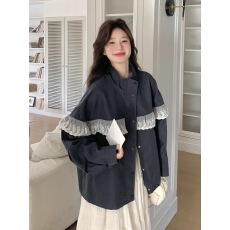 批发藏青色蕾丝拼接<b class='q'>外套</b>女春秋2025新款学院风减龄时尚设计感短款<b class='q'>夹克</b>