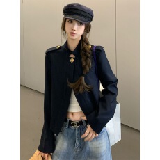 批发法式复古睿智老钱风短款立领外套女秋季财阀千<b class='q'>金</b>修身显瘦西装上衣