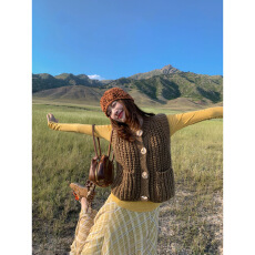 批发2025年秋季型款超软糯<b class='q'>金</b>扣粗针螺纹边毛衣小马甲上衣