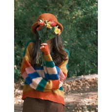 批发日系学院风彩色条纹针织衫毛衣女秋冬富家千<b class='q'>金</b>感独特漂亮套头上衣