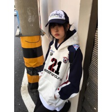 批发重磅纯棉插色帽袖连帽卫衣女2024冬季韩系个性上衣潮