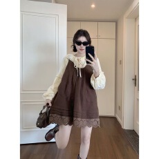 批发女大童甜美可爱娃娃领长袖<b class='q'>衬衫</b>花边背带连衣裙春秋季新款两件套装