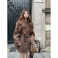 批发千<b class='q'>金</b>复古高级感立领毛呢外套女秋冬2025新款系带收腰显瘦气质大衣