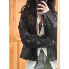批发黑色皮衣外套女2025<b class='q'>春</b>秋季新款夹克高级感短款小个子今年流行爆款