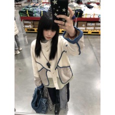 批发迪葵<b class='q'>纳</b>设计感格<b class='q'>纹</b>拼接短外套女秋季2025新款减龄独特漂亮夹克上衣