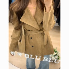 批发巨好看的美拉德麂皮绒外套女春秋季2025新款<b class='q'>薄</b>款风衣<b class='q'>夹克</b>腰带上衣