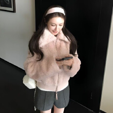 批发贵气千<b class='q'>金</b>仿羊羔毛老钱毛毛拉链外套女秋冬小个子百搭宽松翻领上衣