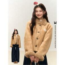 批发秋冬皮毛一体外套女韩系<b class='q'>通勤</b>麂皮绒保暖加厚短款上衣