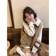 批发小个子<b class='q'>甜美</b>风羊羔毛拼接撞色马甲女秋冬2025新款百搭宽松气质背心