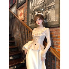 批发法式富家千<b class='q'>金</b>重工设计感假两件上衣秋季新款高腰a字半身裙套装女