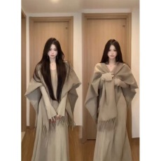 批发套装女2025秋季新款慵懒风修身长袖连衣裙气质长裙斗篷披肩开衫潮