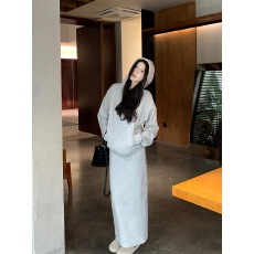 批发胖MM大码300斤冬季加绒加厚连帽长袖卫衣高腰开叉半身裙时尚套装2