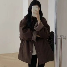 批发高级感撞色夹棉棉服2025爆款新品立领休闲宽松百搭加厚保暖<b class='q'>风衣</b>
