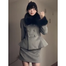 批发小香风秋冬千<b class='q'>金</b>感收腰毛呢高级外套半身裙法式名媛气质短裙套装