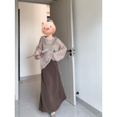 批发2025秋季慵懒风镂空宽松针织毛衣罩衫显瘦气质蕾丝<b class='q'>连衣裙</b>两件套装