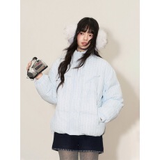 批发甜美风格纹<b class='q'>印花</b>蝴蝶系带棉服女2025冬季新款撞色立领保暖面包服潮