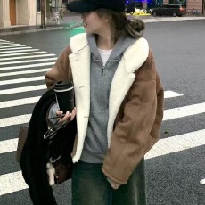 批发赵露思许妍同款皮毛一体棉服女款冬季<b class='q'>短款</b>加绒加厚羊羔毛棉衣外套