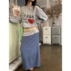 批发馨帮帮 自制法式松驰感条纹直筒裙2025<b class='q'>复古</b>高腰中长款半身裙<b class='q'>长裙</b>