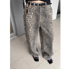 批发美式复古高街潮牌豹纹<b class='q'>牛仔裤</b>2025秋季男女宽松潮流直筒长裤