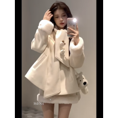 批发冬季圣诞甜心氛围感小个子宽松呢子大衣外套+毛毛ins风<b class='q'>半身裙</b>套装