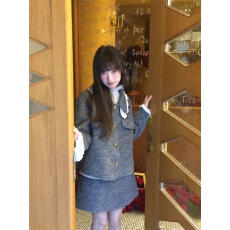 批发秋冬季新款韩系千<b class='q'>金</b>气质娃娃领外套小香风高腰半身裙子两件套女装