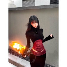 批发暗黑哥特风拼色长袖<b class='q'>T</b><b class='q'>恤</b>女秋冬高腰垂感半身裙复古氛围感两件套<b class='q'>装</b>