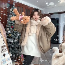 批发双面穿派克服加厚毛毛<b class='q'>外套</b>女冬季新款拉链休闲宽松保暖毛毛<b class='q'>外套</b>潮