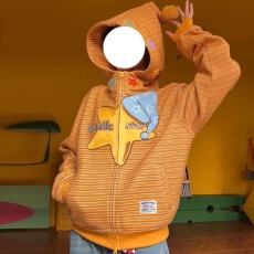 批发薄款/加绒】多巴胺秋冬穿搭美式星星刺绣条纹连帽<b class='q'>卫衣</b><b class='q'>女</b>开衫外套