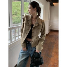 批发美式复古<b class='q'>街头</b>巴恩风鹿皮绒外套女秋季高级感修身显瘦短款夹克上衣